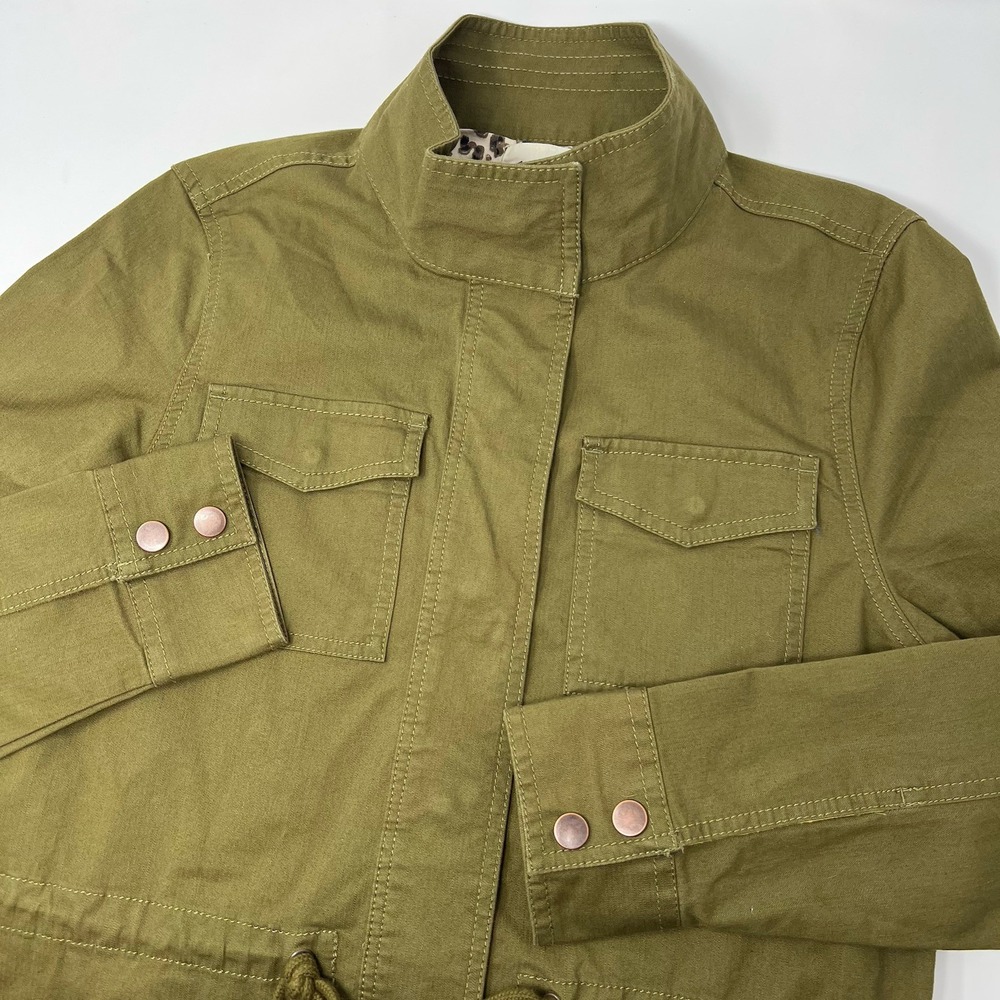 Pact Twill Field Jacket Womens Size Small Green Safari Utility Cargo Long Sleeve